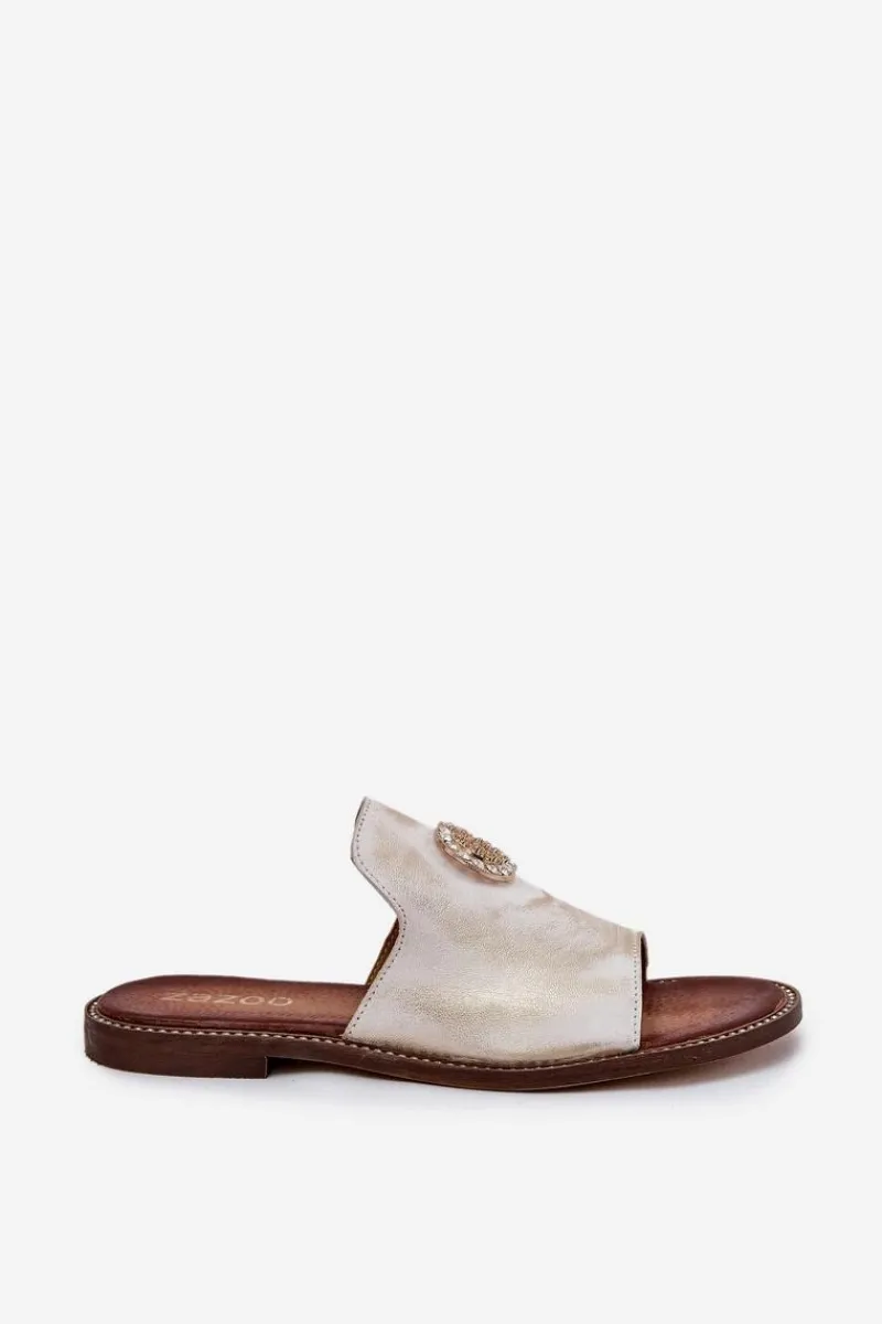 Eleganckie Skórzane Klapki Damskie Z Ozdobą 3008 Przecierany Damskie Klapki Damskie Klasyczne