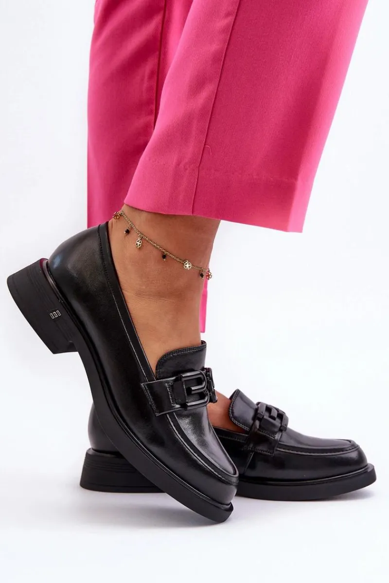 Loafersy Damskie|Mokasyny Płaskie>Buty damskie Vinceza Eleganckie Skórzane Mokasyny Damskie Czarne Triana Czarny