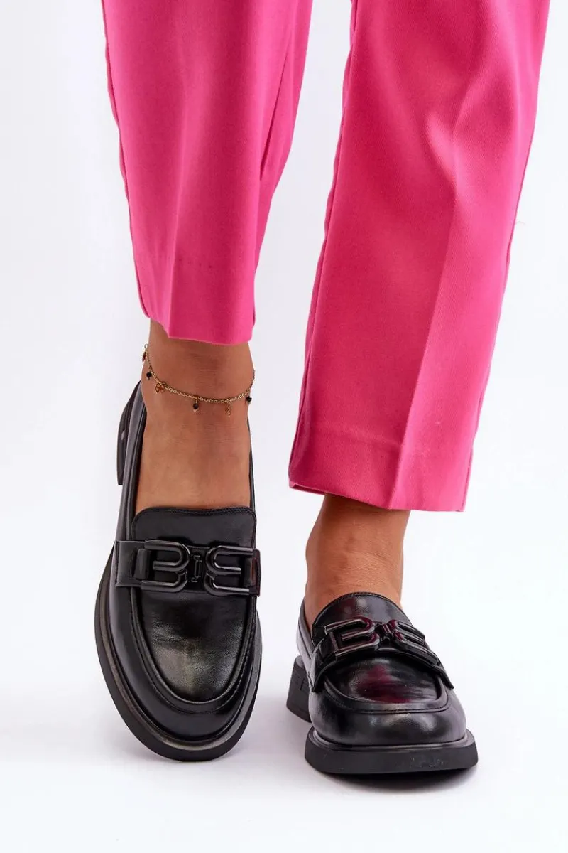 Loafersy Damskie|Mokasyny Płaskie>Buty damskie Vinceza Eleganckie Skórzane Mokasyny Damskie Czarne Triana Czarny