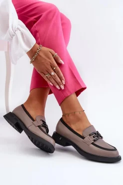 Online Eleganckie Skórzane Mokasyny Damskie Ciemnobeżowe Triana Damskie Loafersy Damskie|Mokasyny Płaskie