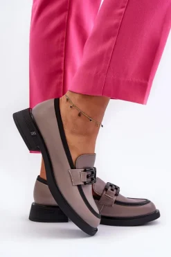 Online Eleganckie Skórzane Mokasyny Damskie Ciemnobeżowe Triana Damskie Loafersy Damskie|Mokasyny Płaskie