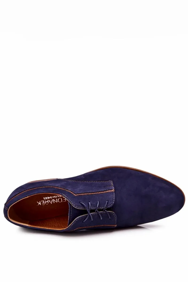 Eleganckie Skórzane Nubuk Półbuty Bednarek 684 Granatowe Męskie Bednarek Polish Shoes|Półbuty Eleganckie