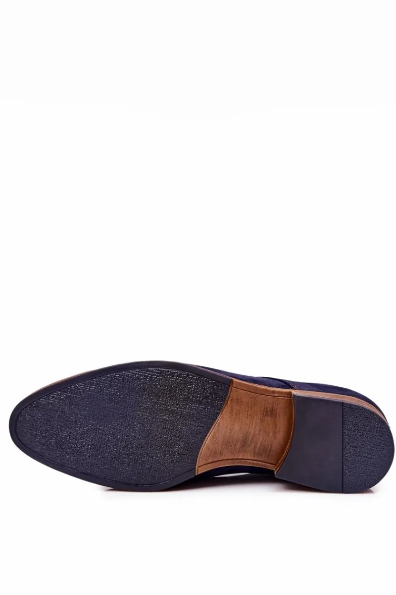 Eleganckie Skórzane Nubuk Półbuty Bednarek 684 Granatowe Męskie Bednarek Polish Shoes|Półbuty Eleganckie