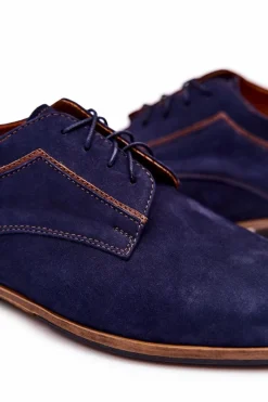 Eleganckie Skórzane Nubuk Półbuty Bednarek 684 Granatowe Męskie Bednarek Polish Shoes|Półbuty Eleganckie