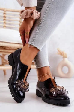 Półbuty Skórzane>Boto Eleganckie Skórzane Półbuty Z Ozdobą Czarne Cindy Czarny