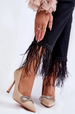 Czółenka Klasyczne>Boto Eleganckie Szpilki Z Kokardą Beżowe Alyssa