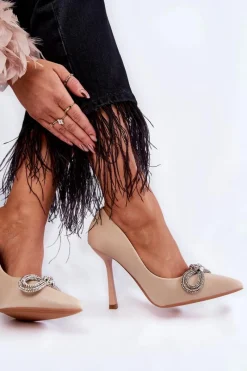 Czółenka Klasyczne>Boto Eleganckie Szpilki Z Kokardą Beżowe Alyssa
