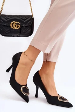 Czółenka Klasyczne>Boto Eleganckie Szpilki Z Modną Ozdobą Czarne Precious