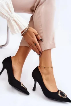 Czółenka Klasyczne>Boto Eleganckie Szpilki Z Modną Ozdobą Czarne Precious