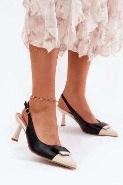 Czółenka Klasyczne>Boto Eleganckie Szpilki Z Ozdobą Eko Skórzane Czarne Ottoles