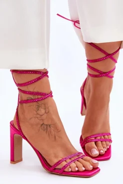 Discount Boto Eleganckie Wiązane Sandały Z Dżetami Fuksja Nessy Różowy