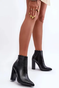 Botki Na Słupku|Czarne Botki>Boto Eleganckie Wężowe Botki Na Słupku Czarne Dante