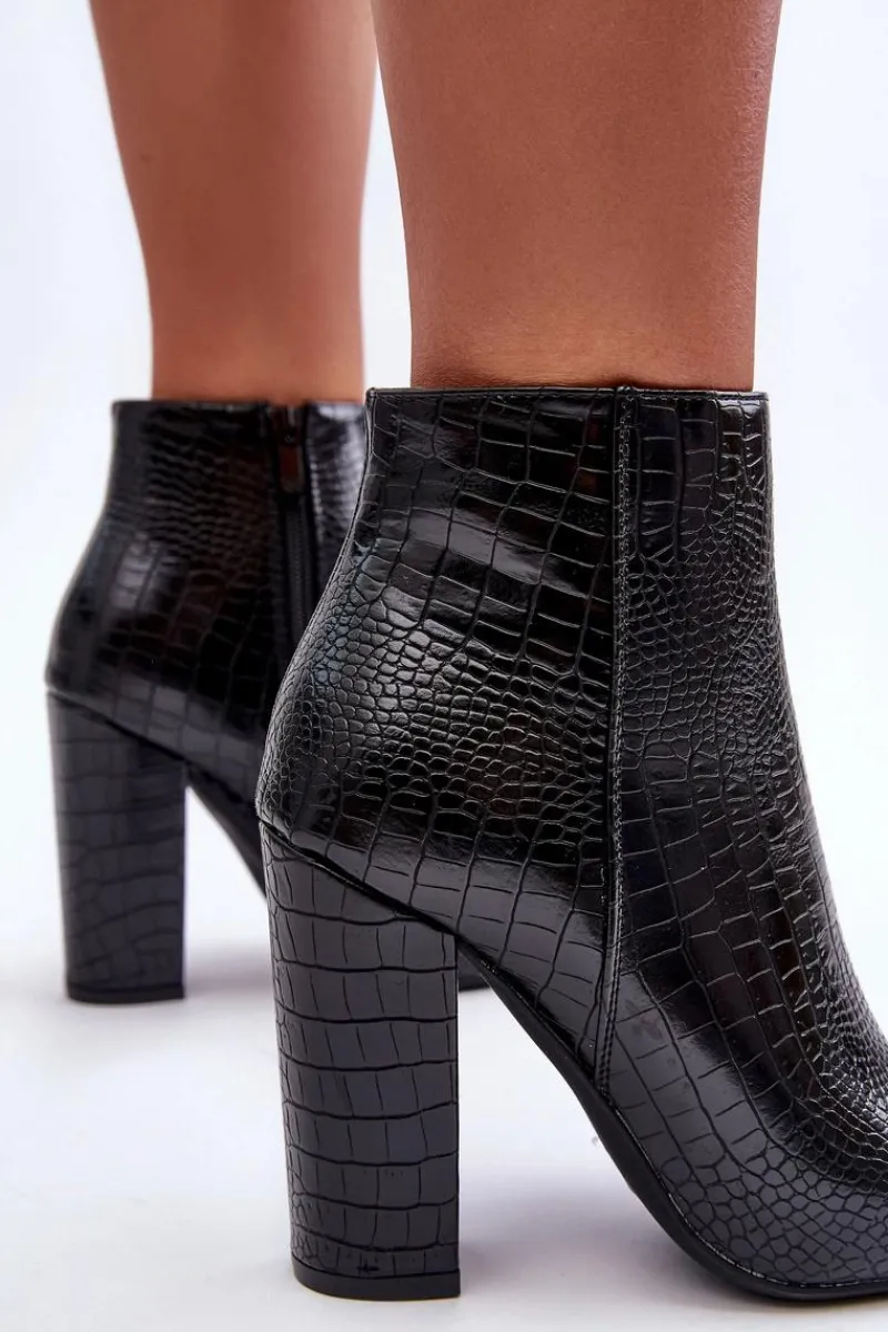 Botki Na Słupku|Czarne Botki>Boto Eleganckie Wężowe Botki Na Słupku Czarne Dante