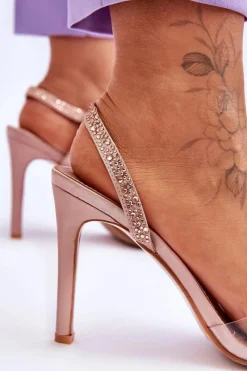 Sale Boto Eleganckie Wsuwane Sandałki Na Obcasie Nude Colima