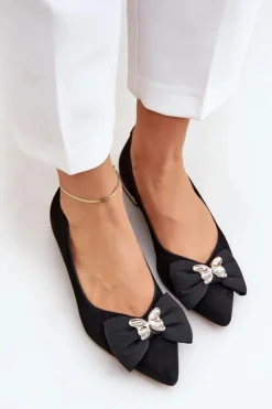 Sale Eleganckie Zamszowe Baleriny Damskie Z Kokardką 2893 Czarne Damskie Baleriny Skórzane|Baleriny Klasyczne
