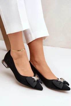 Sale Eleganckie Zamszowe Baleriny Damskie Z Kokardką 2893 Czarne Damskie Baleriny Skórzane|Baleriny Klasyczne