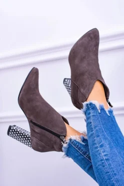 Botki Na Słupku|Brązowe I Beżowe Botki>Laura Messi Eleganckie Zamszowe Botki na Słupku Khaki 1849