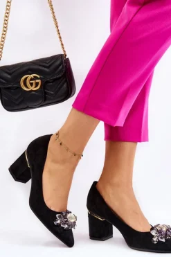 Boto Eleganckie Zamszowe Czółenka Z Ozdobą Czarne Elianne