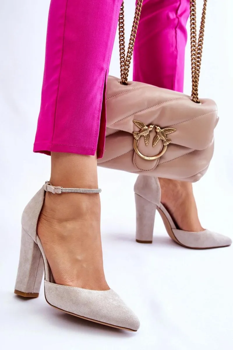 Czółenka Zamszowe|Czółenka Na Słupku>Boto Eleganckie Zamszowe Czółenka Na Słupku Jasnobeżowe Kaliya