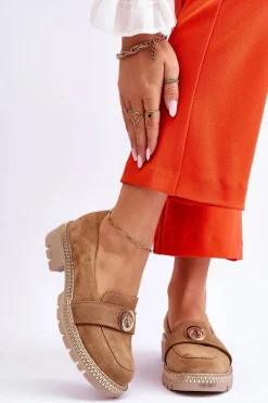 Hot Eleganckie Zamszowe Mokasyny Ciemnobeżowe Laverne Damskie Loafersy Damskie|Mokasyny Płaskie