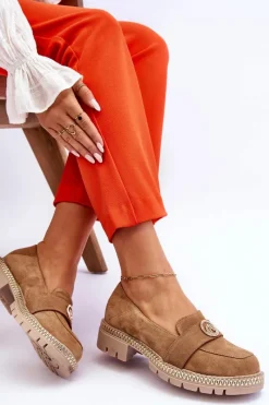 Hot Eleganckie Zamszowe Mokasyny Ciemnobeżowe Laverne Damskie Loafersy Damskie|Mokasyny Płaskie