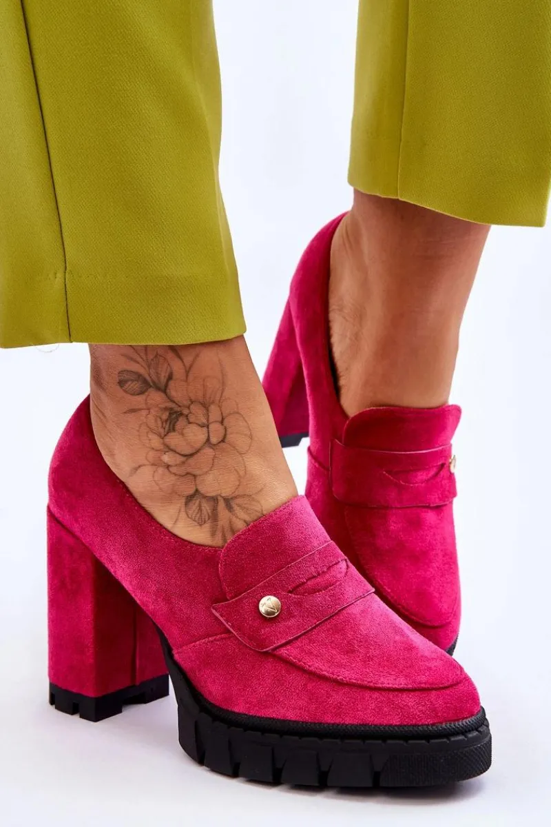Best Eleganckie Zamszowe Półbuty Na Obcasie Fuksja Mintore Damskie Czółenka Na Platformie|Czółenka Zamszowe
