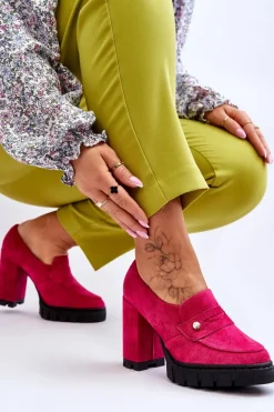 Best Eleganckie Zamszowe Półbuty Na Obcasie Fuksja Mintore Damskie Czółenka Na Platformie|Czółenka Zamszowe