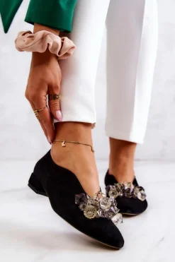 Discount Eleganckie Zamszowe Półbuty Z Ozdobą Czarne McQueen Damskie Półbuty Skórzane