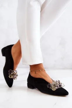 Discount Eleganckie Zamszowe Półbuty Z Ozdobą Czarne McQueen Damskie Półbuty Skórzane