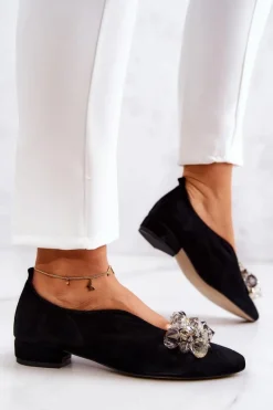 Discount Eleganckie Zamszowe Półbuty Z Ozdobą Czarne McQueen Damskie Półbuty Skórzane