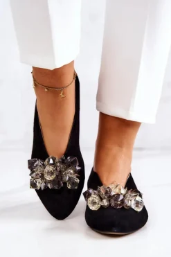 Discount Eleganckie Zamszowe Półbuty Z Ozdobą Czarne McQueen Damskie Półbuty Skórzane