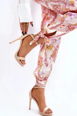 Sandały Na Obcasie>Boto Eleganckie Zamszowe Sandałki Na Szpilce Beżowe Averie