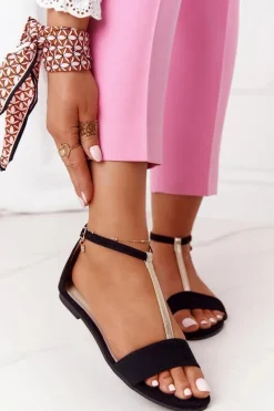 New Damskie buty S.Barski Eleganckie Zamszowe Sandały S.Barski 541-7 Czarne