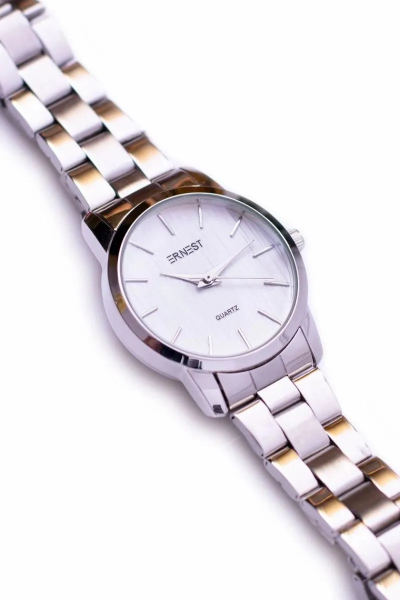 Zegarki>Ernest Damski Srebrny Zegarek z Bransoletą Feluci Biała Tarcza