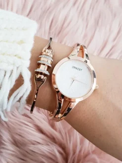 Sale Damski Zegarek na Bransolecie Różowe Złoto Classy Zegarki