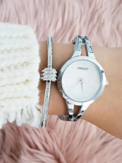 Sale Srebrny Damski Zegarek na Bransolecie Classy Zegarki