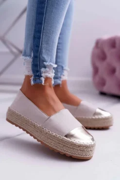 Czarne Espadryle>Boto Espadryle Damskie Beżowe Platforma Ringer