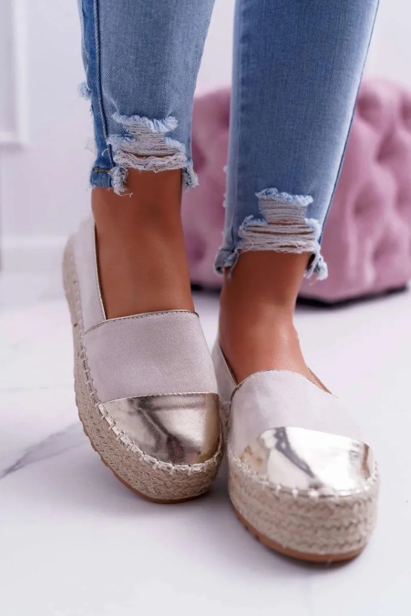 Czarne Espadryle>Boto Espadryle Damskie Beżowe Platforma Ringer