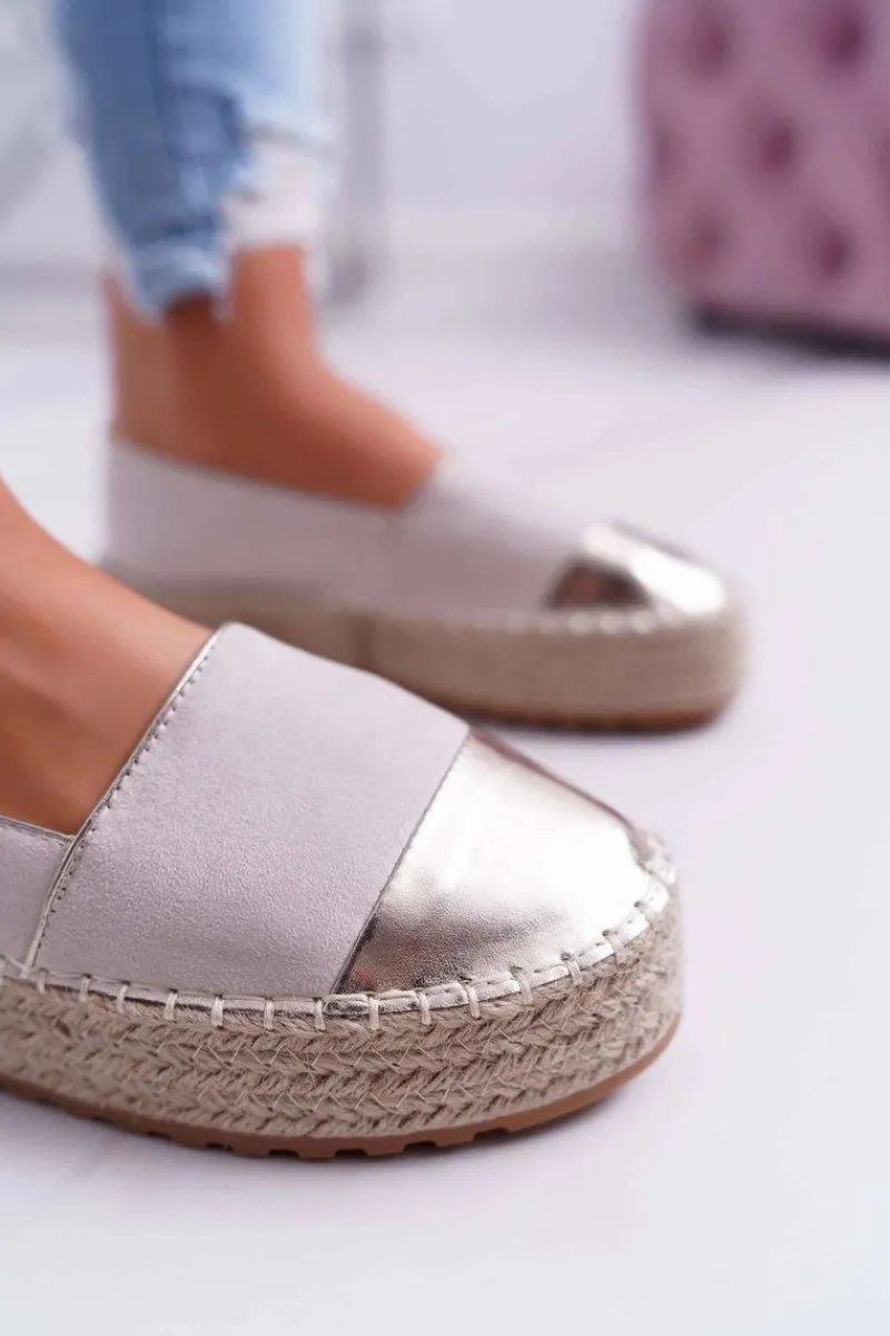 Czarne Espadryle>Boto Espadryle Damskie Beżowe Platforma Ringer