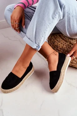 Discount Boto Espadryle Damskie Gruba Podeszwa Lniane Czarne Febi