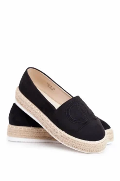 Discount Boto Espadryle Damskie Gruba Podeszwa Lniane Czarne Febi