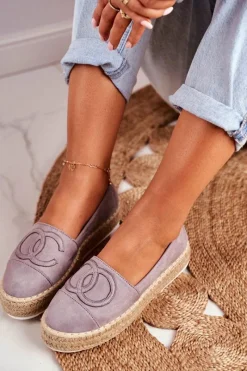 Czarne Espadryle>Boto Espadryle Damskie Gruba Podeszwa Lniane Szare Febi