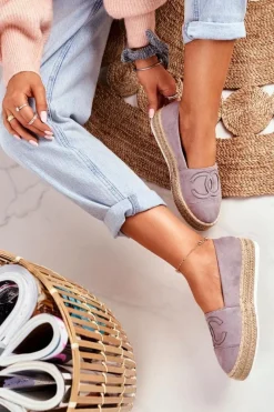 Czarne Espadryle>Boto Espadryle Damskie Gruba Podeszwa Lniane Szare Febi