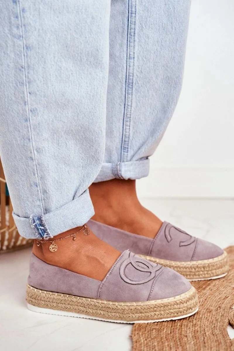 Czarne Espadryle>Boto Espadryle Damskie Gruba Podeszwa Lniane Szare Febi