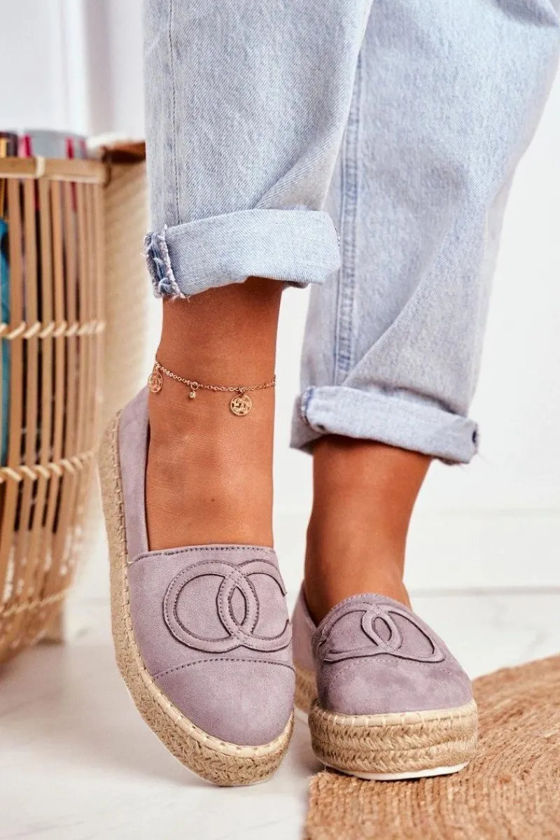 Czarne Espadryle>Boto Espadryle Damskie Gruba Podeszwa Lniane Szare Febi