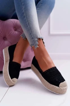 Czarne Espadryle>Boto Espadryle Damskie Koronkowe Czarne Lovely Haven
