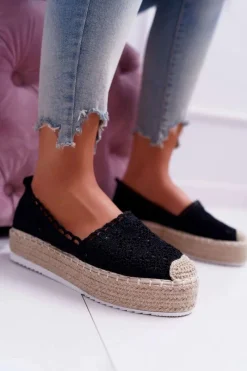 Czarne Espadryle></noscript>Boto Espadryle Damskie Koronkowe Czarne Lovely Haven