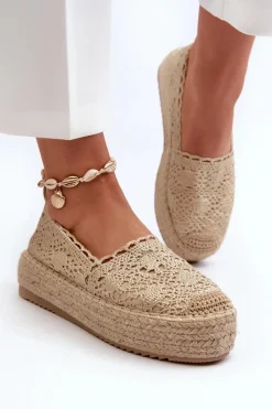 New Boto Espadryle Damskie Koronkowe Na Platformie Złote Elarose