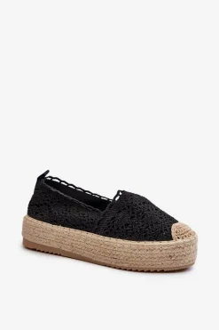 Best Espadryle Damskie Koronkowe Na Platformie Czarne Elarose Damskie Espadryle Na Platformie