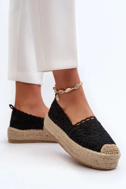 Best Espadryle Damskie Koronkowe Na Platformie Czarne Elarose Damskie Espadryle Na Platformie